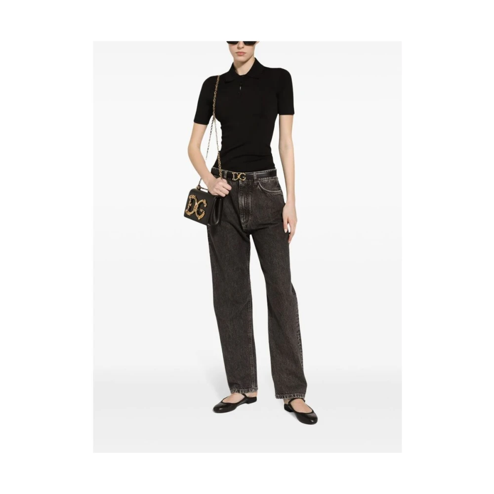 Dolce & Gabbana Zwarte Denim Logo Plaque Straight Leg Black Dames