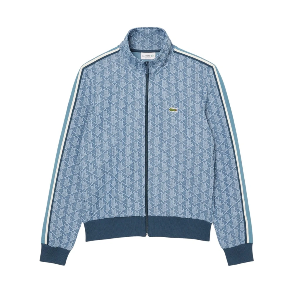 Lacoste Blauwe Jacquard Track Jacket Paris Stijl Blue Heren