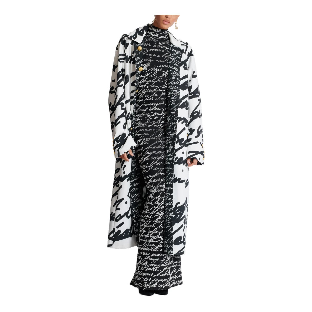 Balmain Lange omkeerbare jas met 'Liefdesbrief' print White Dames