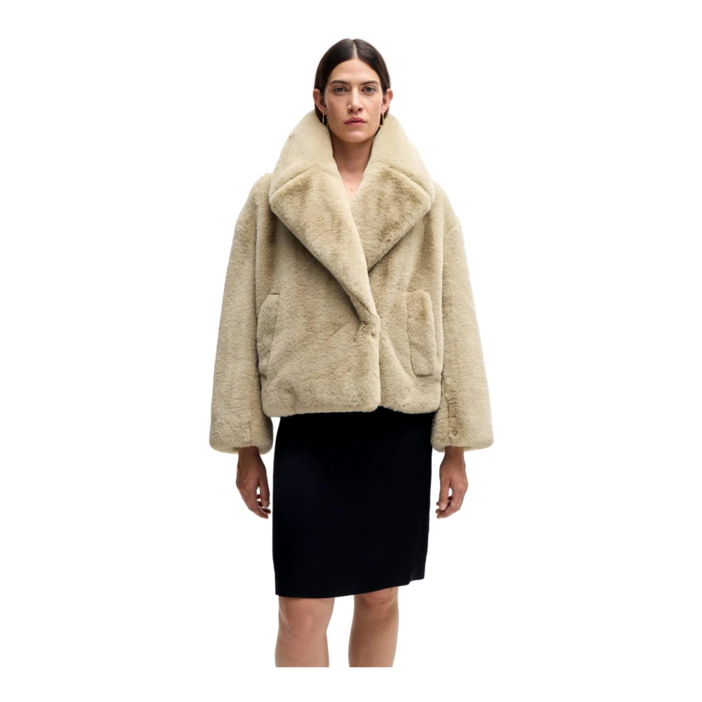 Hugo Boss Moderne Geknipte Nep Bontjas Beige Dames