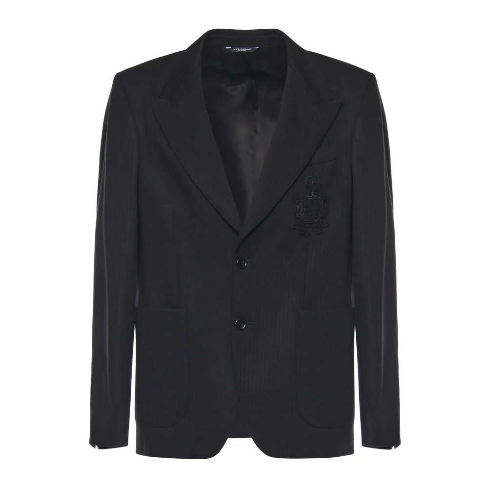 Dolce & Gabbana Men's Black Viscose Blazer With Embroidered Logo Patch