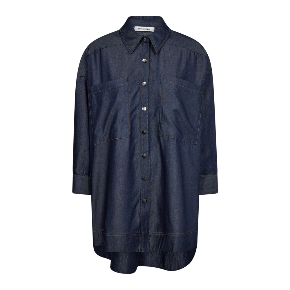 Denim lomme skjorte med smock detalj