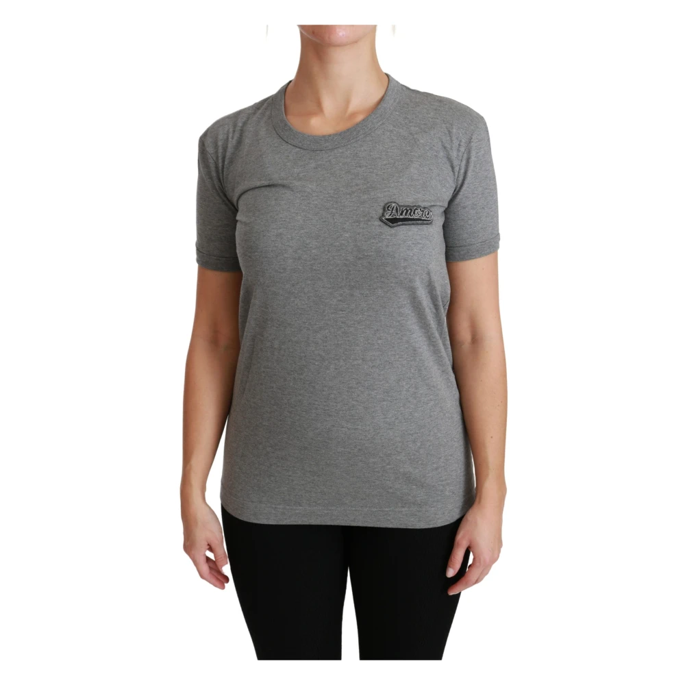 Dolce & Gabbana Women's Gray Crewneck Amore Patch Cotton T-Shirt