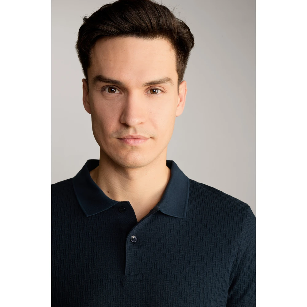 Joop! Donkerblauw katoenen poloshirt met textuurpatroon Blue Heren