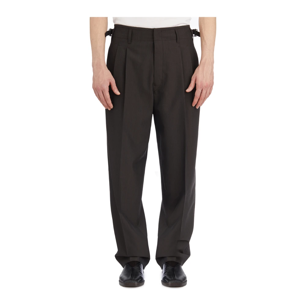 Lemaire Geplooide wollen broek Brown Heren