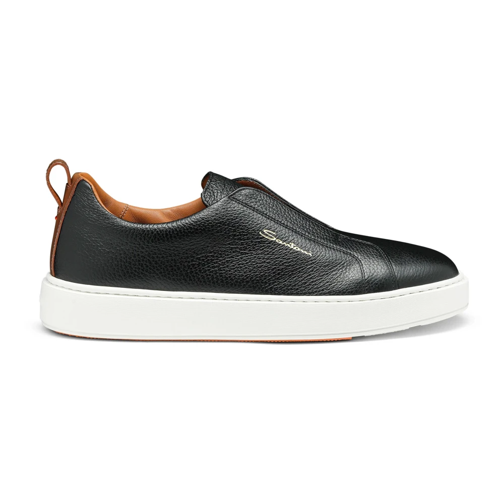 Santoni Tumbled Leather Slip-on Sneaker Heren Schoenen Zwart