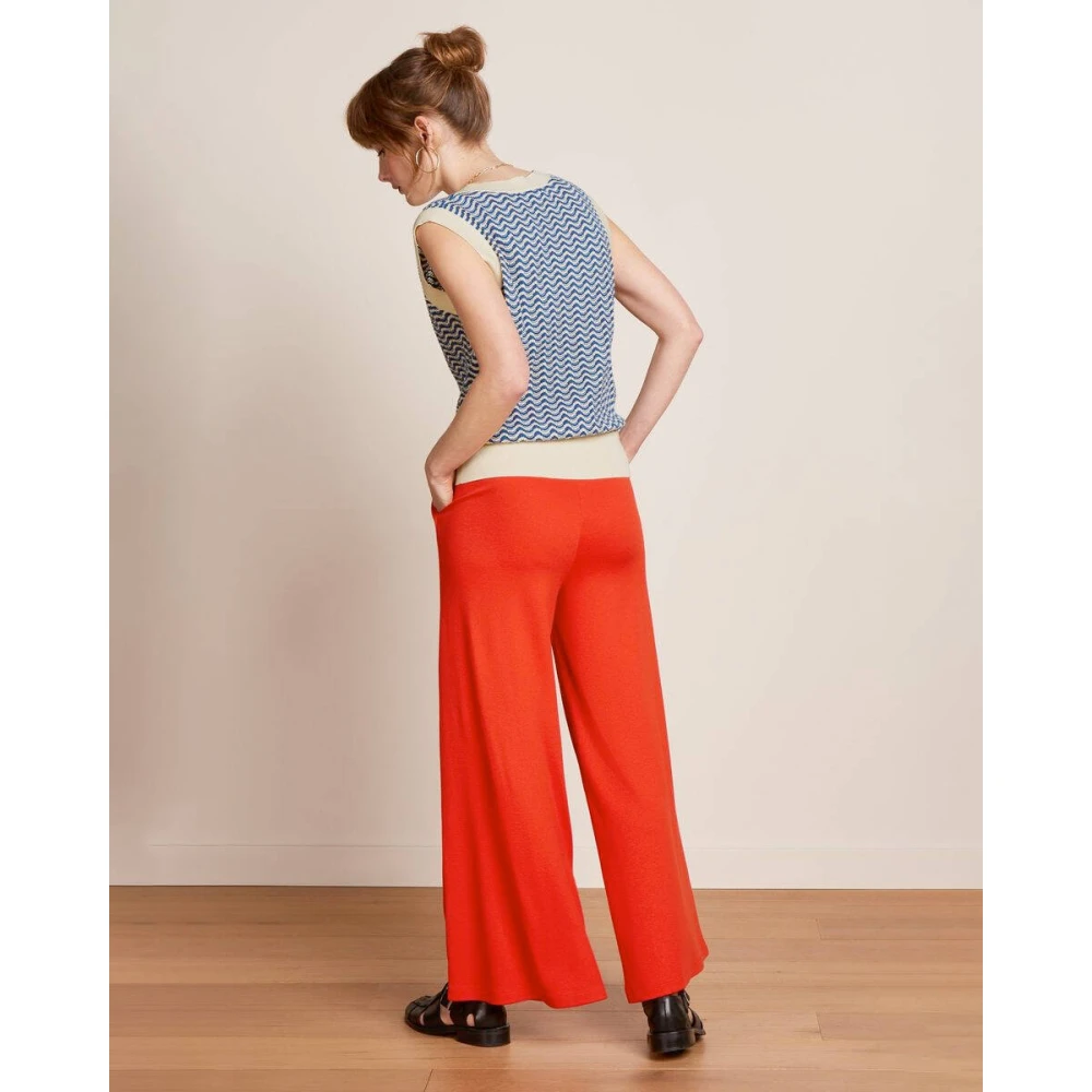 king louie Border Palazzo Cropped Pants Milano Crepe Red Dames