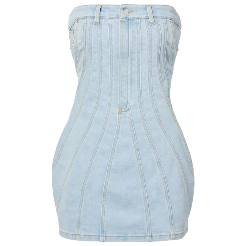Mugler Denim Mini Jurk met Decoratieve Stiksels Blue Dames