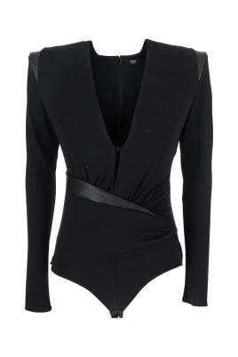 Svart Bodysuit Stretch Crepe Jersey Top