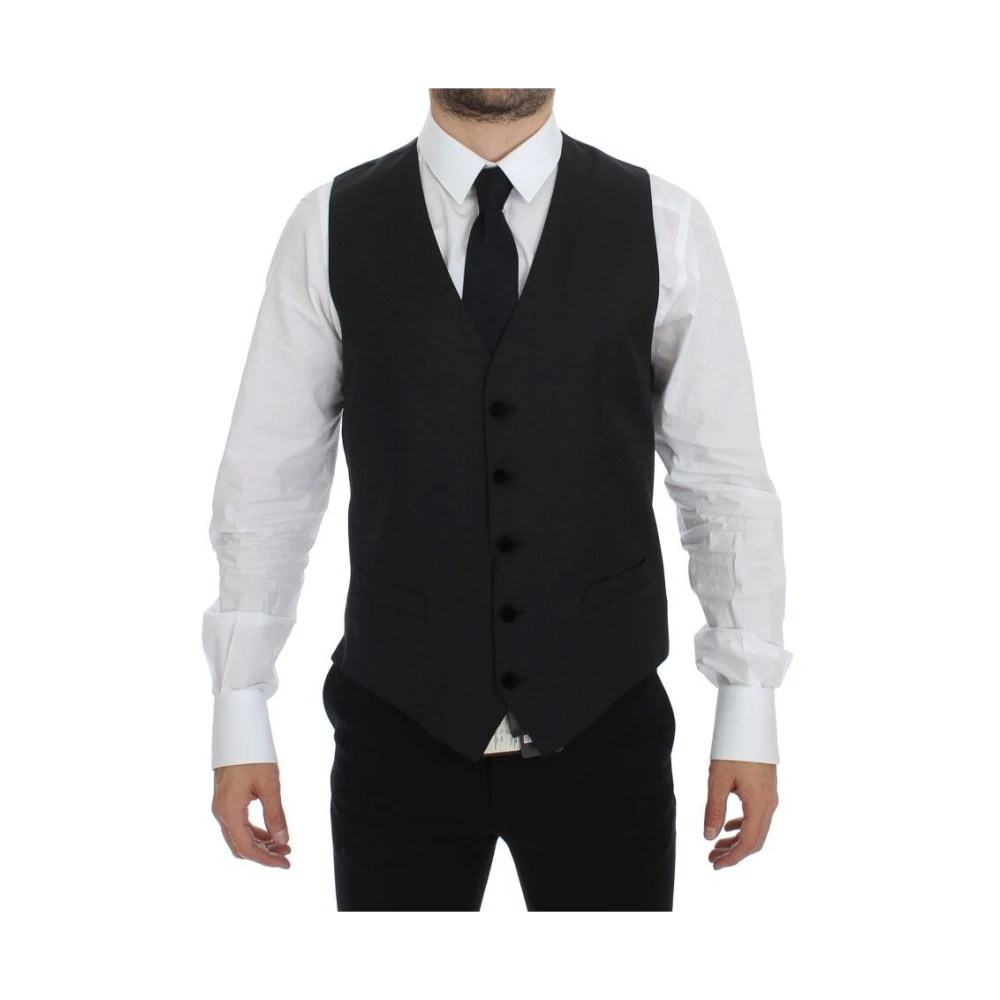 Dolce & Gabbana Uomo Grigio Gilet In Lana Grigia Stile Elegante
