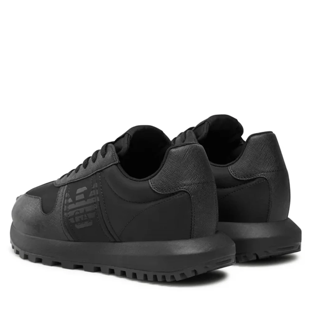 Emporio Armani Zwarte Mesh Sneakers met Suède Details Black Heren