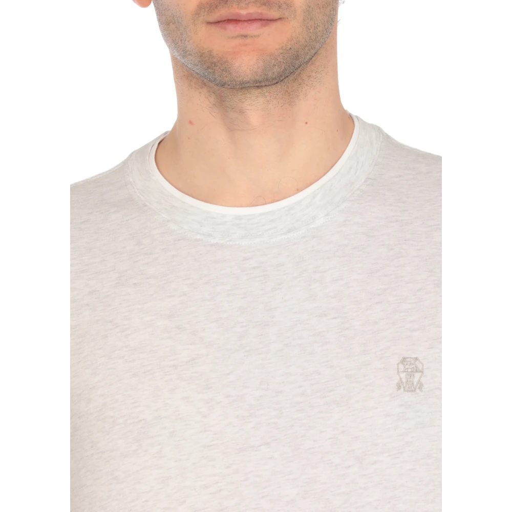 BRUNELLO CUCINELLI Grijze Katoenen T-shirt met Logo Borduurwerk Gray Heren