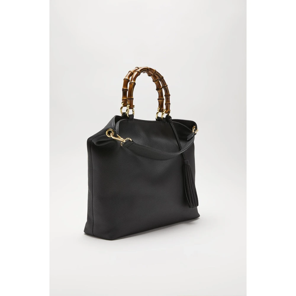 Biagini Bamboe Leren Tas Zwart Black Dames