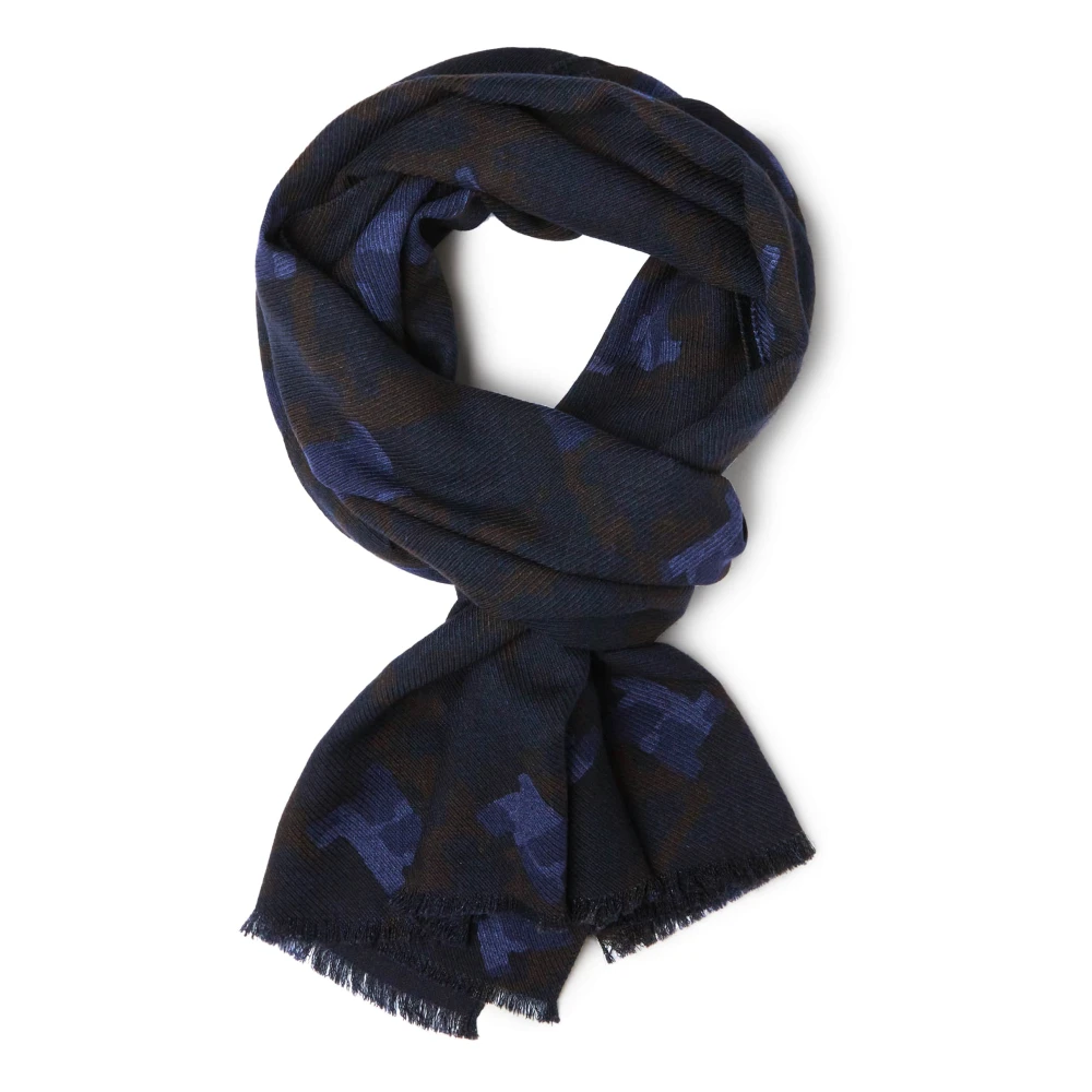 Boggi Milano Wollen sjaal met bedrukt hondentandpatroon Blue Heren