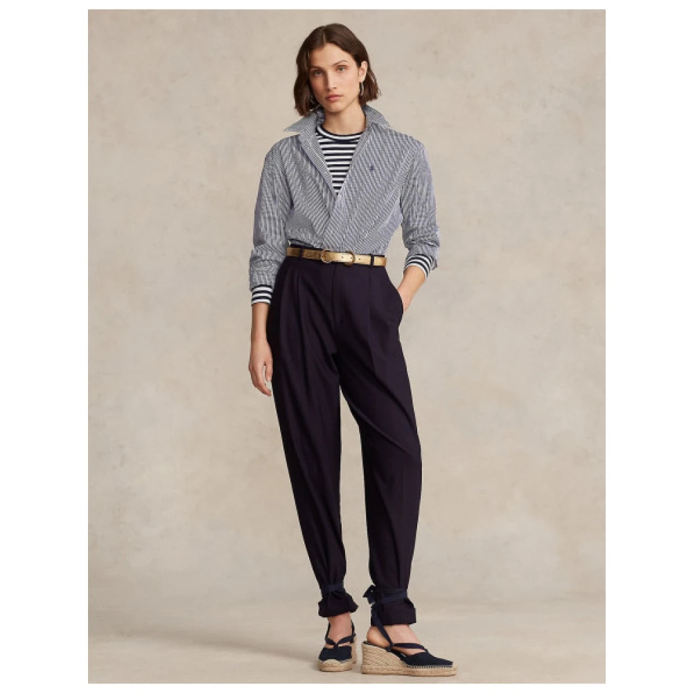 Polo Ralph Lauren Oversized Gestreepte Katoenen Poplin Blouse Blue Dames