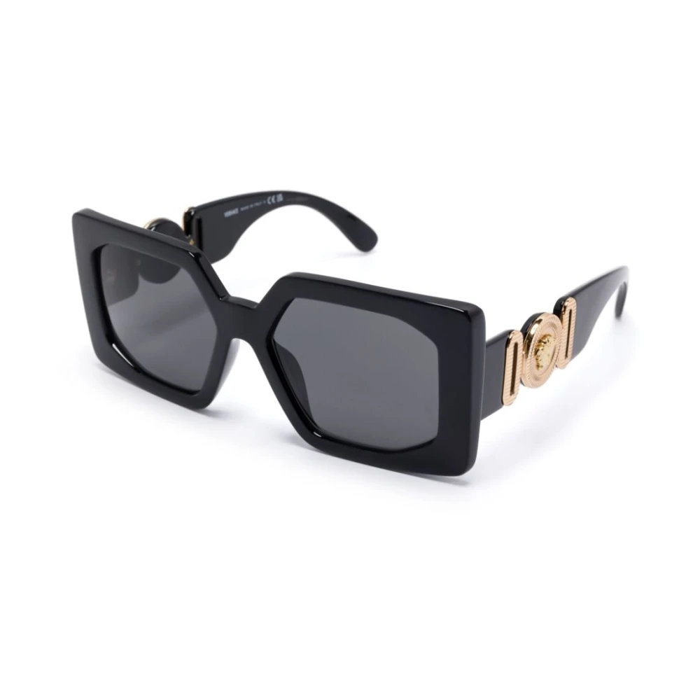 VERSACE Square Sunglasses- Black With Branded Arm Detail, Black, Women - Image 4