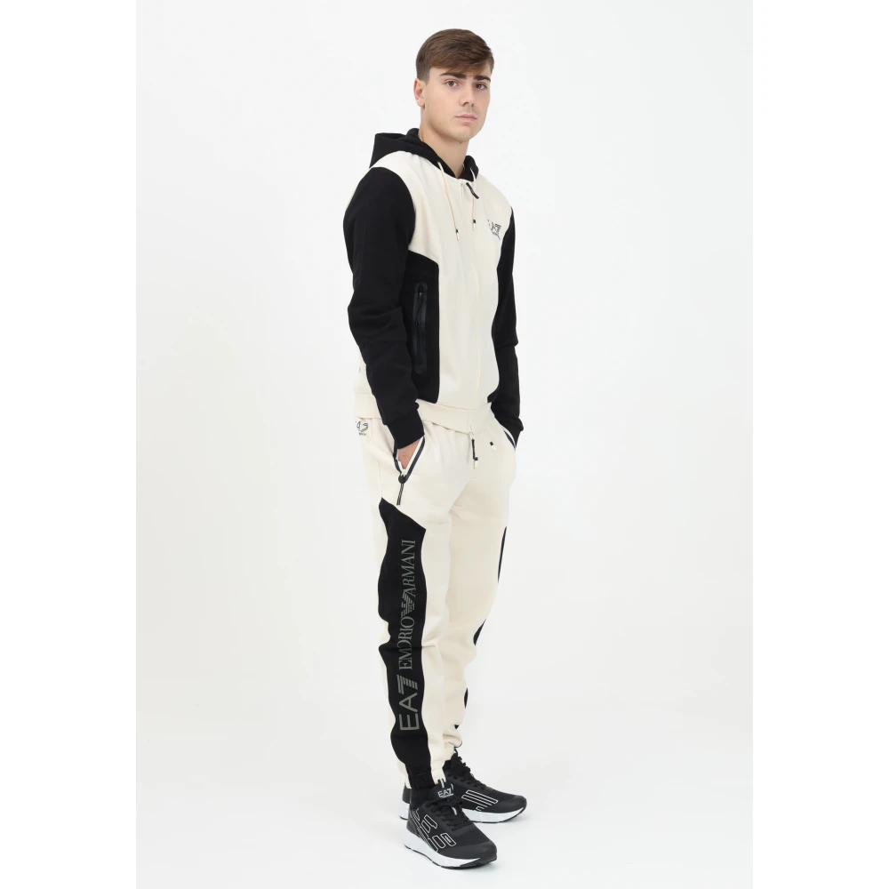 Emporio Armani EA7 Sportieve witte broek met zwarte details Beige Heren