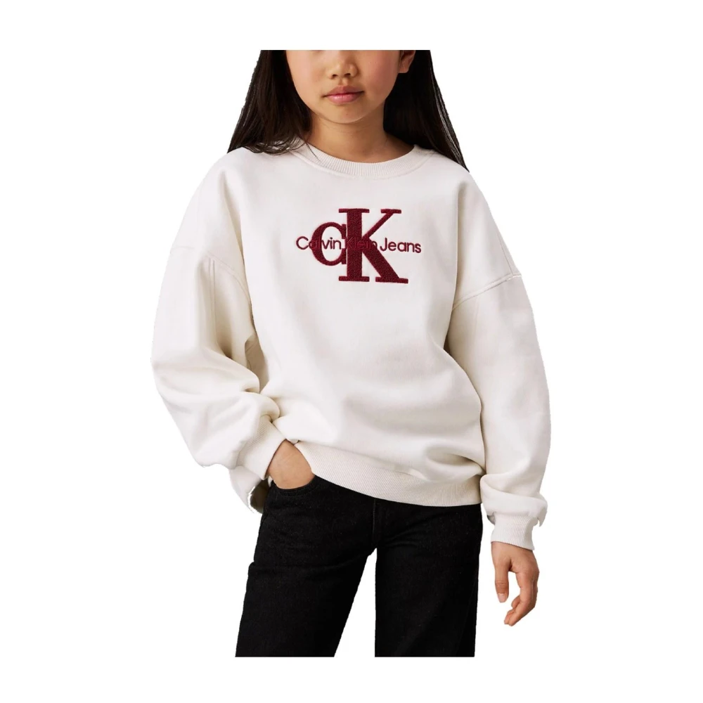 Calvin Klein Girls White Teddy Monologue Fleece Sweatshirt - Kids Sweatshirts - 4 Y - Kids