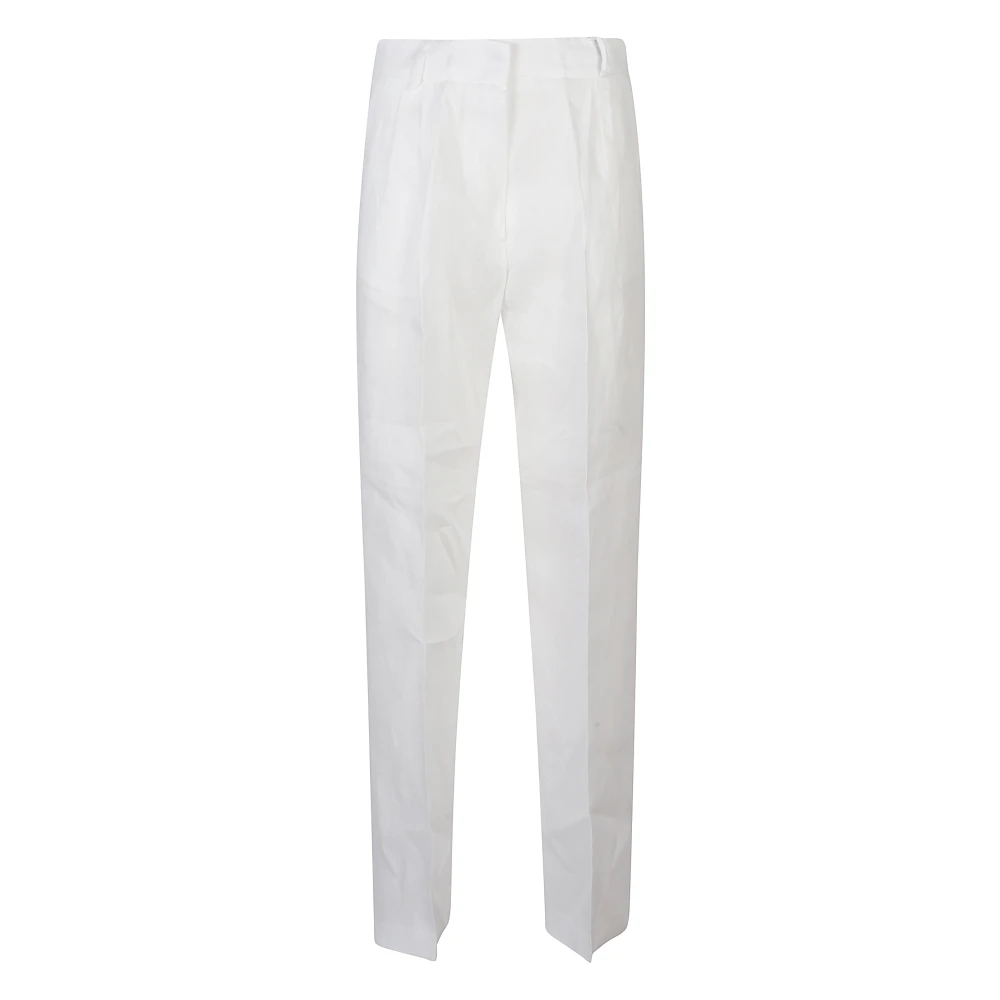Actualee Women's Beige Pleated Linen Trousers - Straight Trousers - Xs - Trousers
