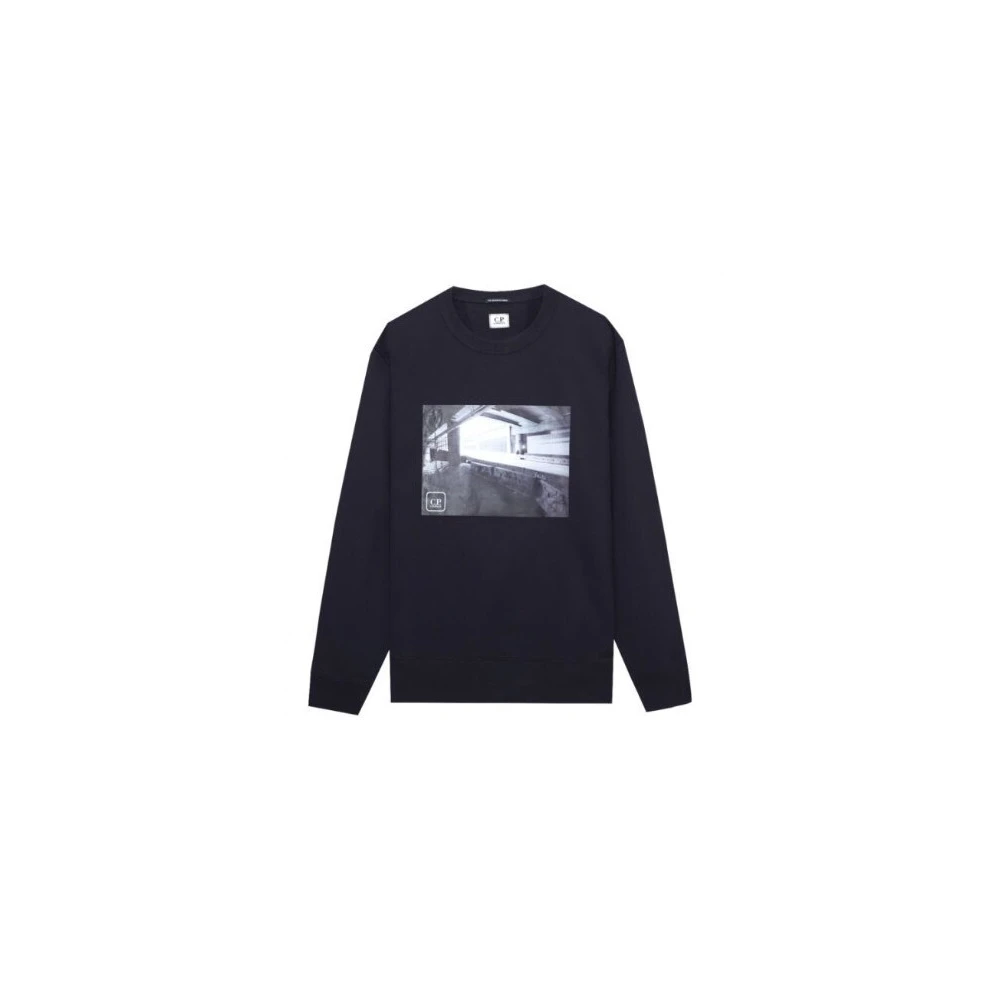 C.p. Company Men's Blue Sweatshirts, Xl, Crew Neck Stretch Fleece Sweatshirt