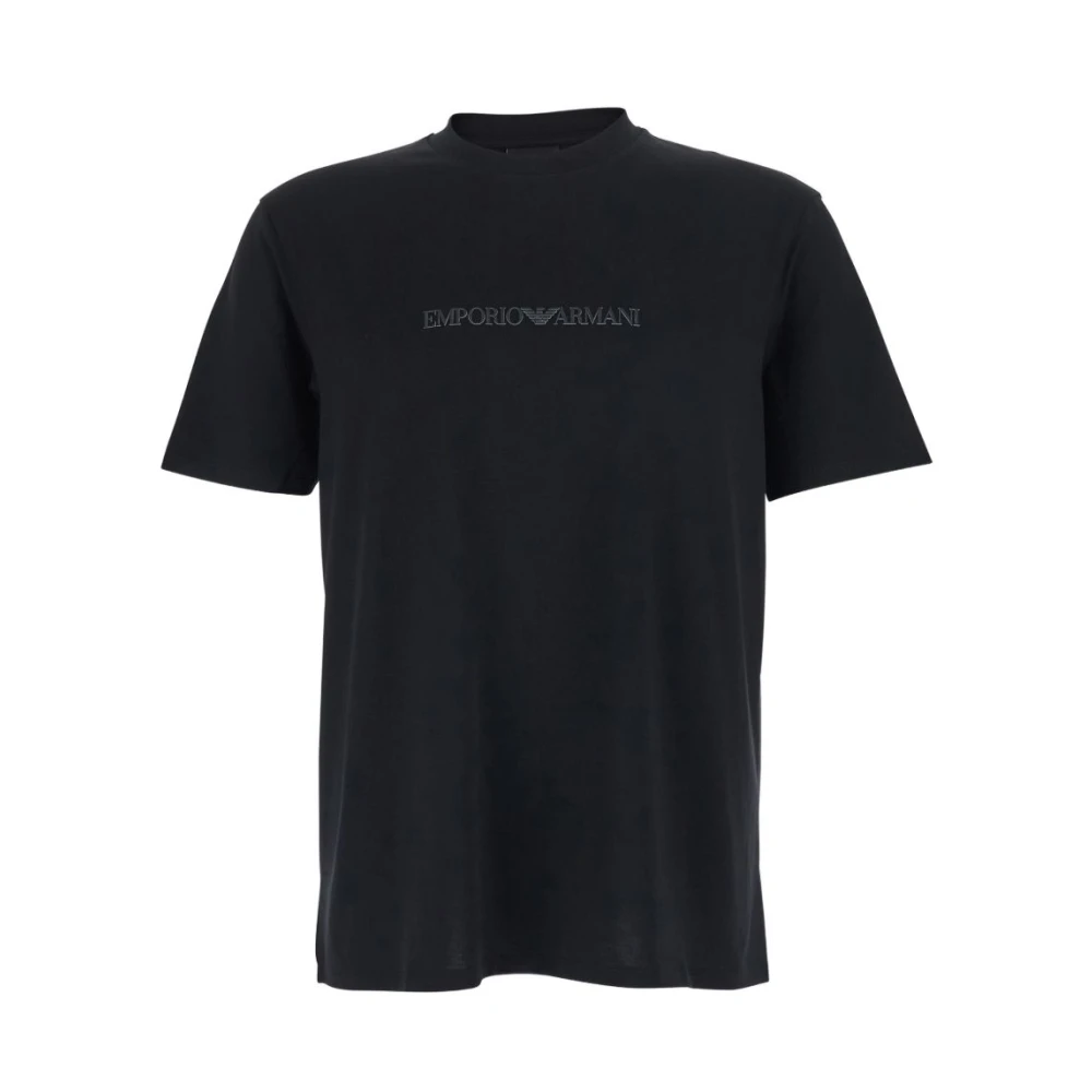 Emporio Armani Men's Black T-Shirts, 2XL, Pima-Jersey T-Shirt With Logo Print