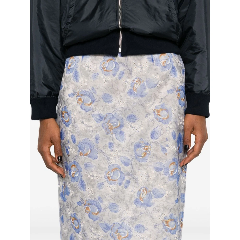 Prada Heldere Blauwe Bloemenpotloodrok Blue Dames