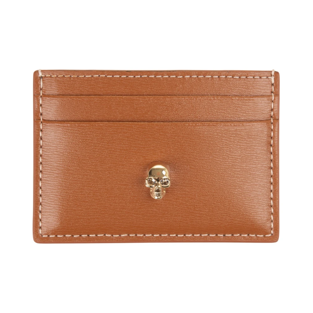 Alexander mcqueen Bruin Leren Kaarthouder met Metalen Schedel Brown Dames