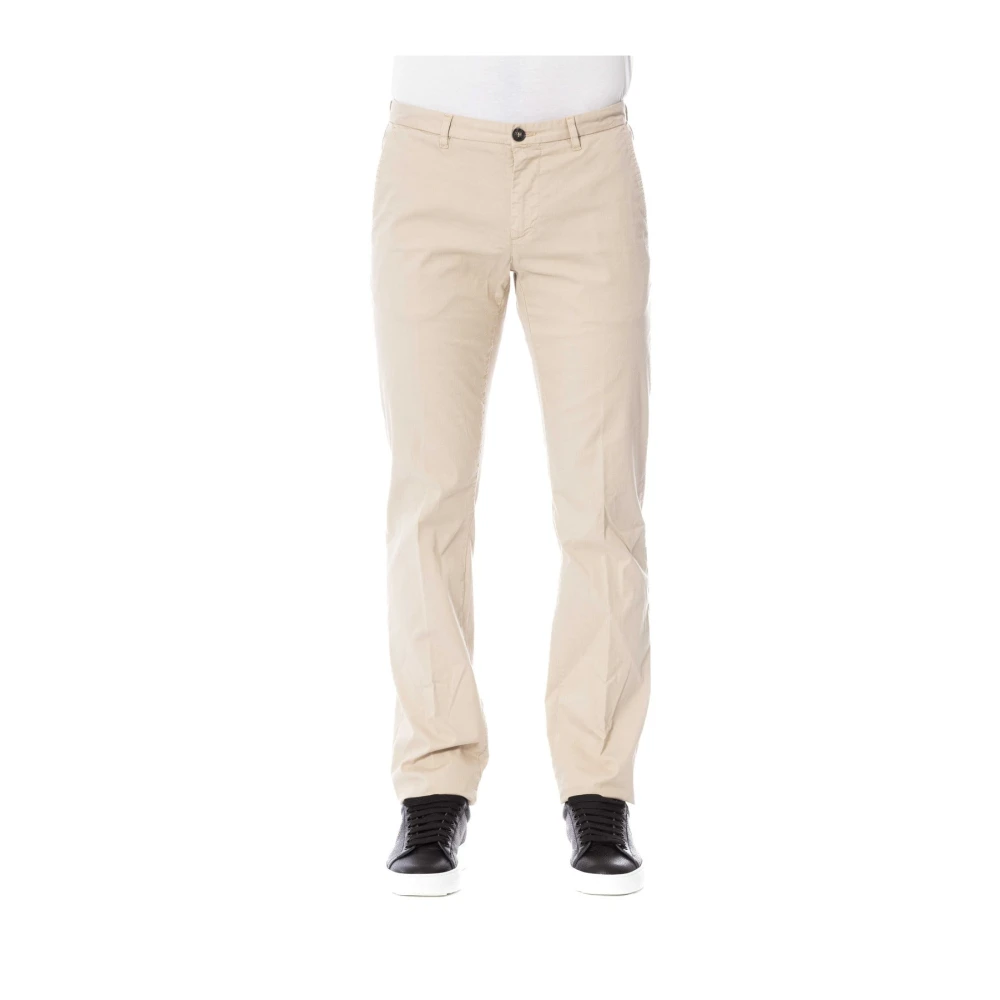 Trussardi Stijlvolle Broek met Knoop en Rits Beige Heren