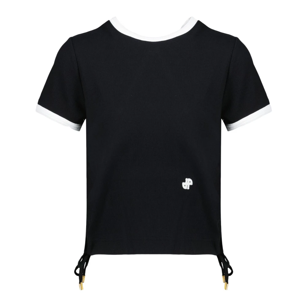 Patou Zwart Stretch-Katoenen T-Shirt met Chenille Logo Patch Black Dames