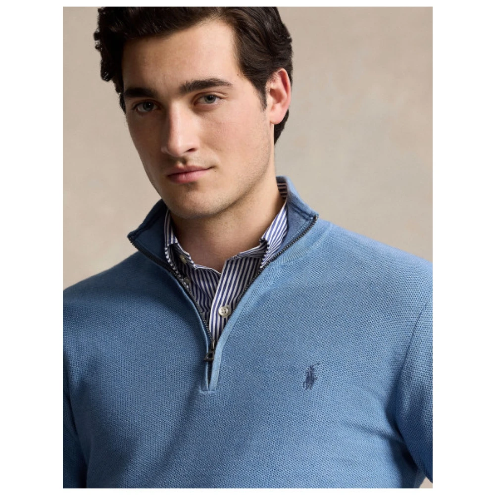 Polo Ralph Lauren Honeycomb Cotton Half-Zip Sweater Blue Heren
