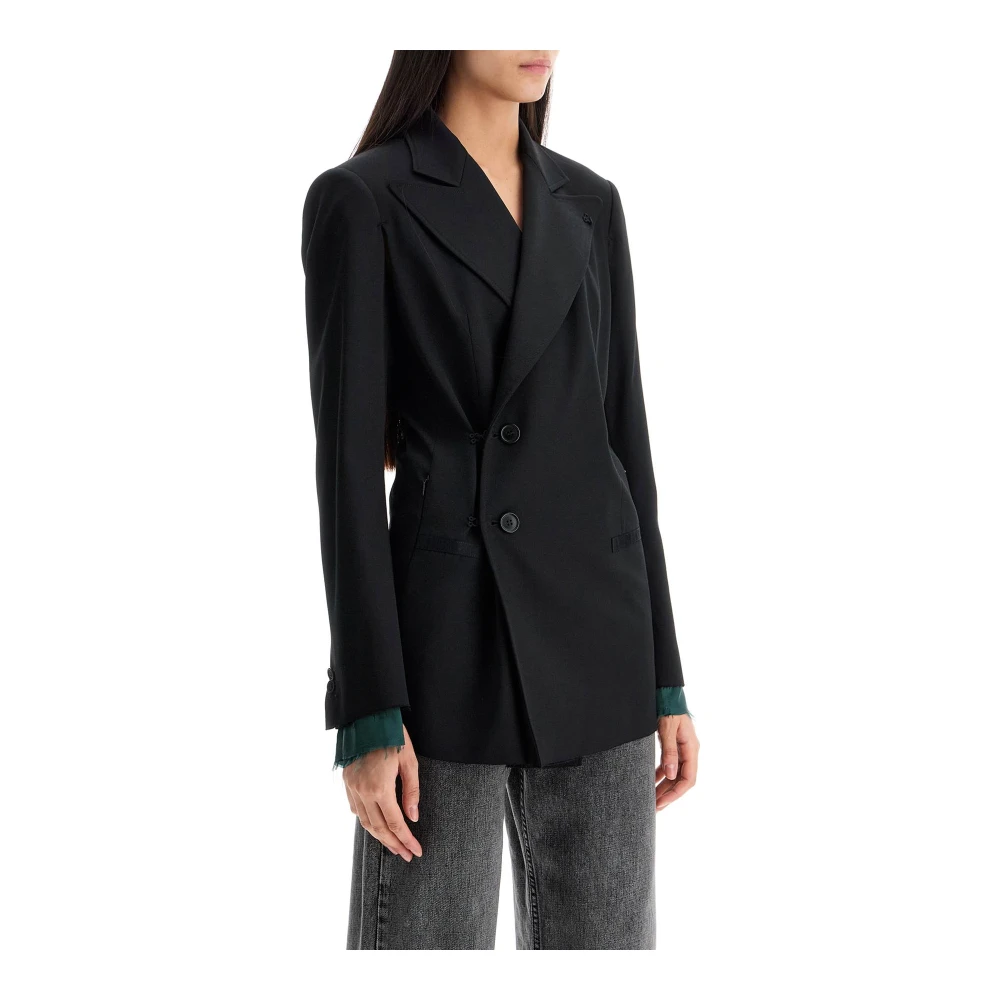 MM6 Maison Margiela Gelaagde Twill Blazer met Vier Mouwen Black Dames