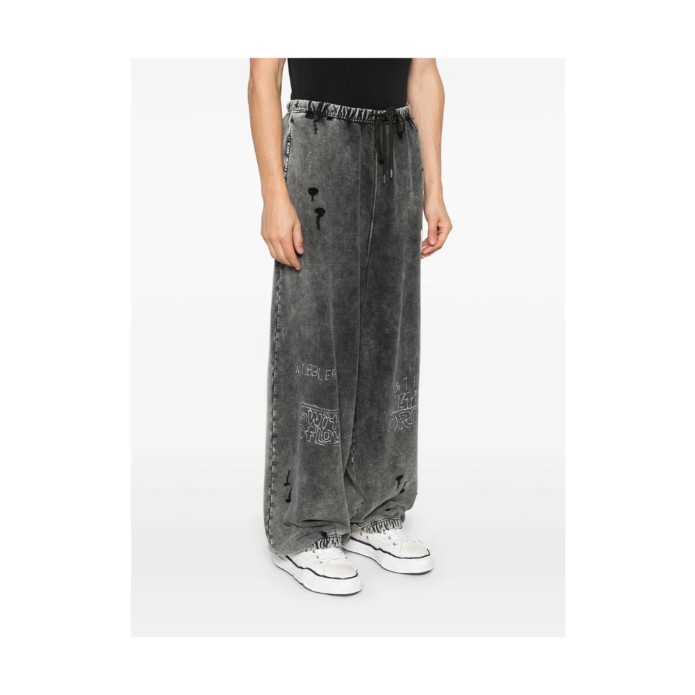 Mihara Yasuhiro Versleten Katoenen Jersey Wijde Broek Black Heren