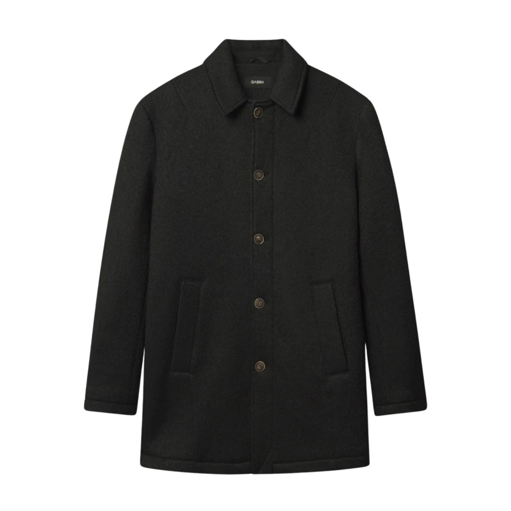 Gabba Zwarte Wollen Single-Breasted Jas Black Heren