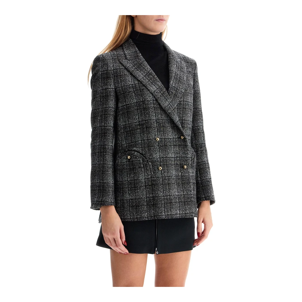 Blazé Milano Geruite wollen blazer met Smiley-zakken Gray Dames