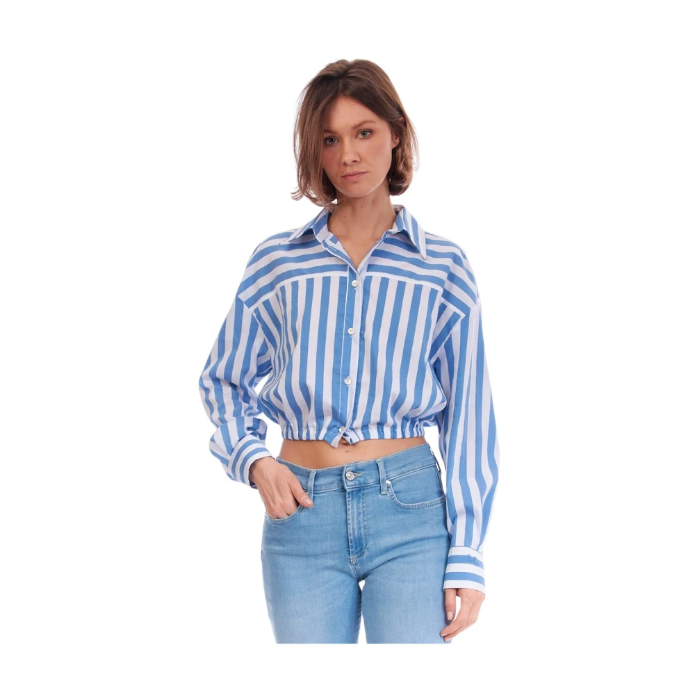 Semicouture Gestreepte Cropped Shirt Sybella Blauw Wit Multicolor Dames