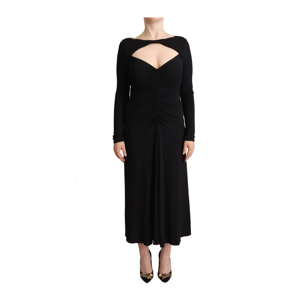 Pinko Nylon Stretch Long Sleeves Deep V-Neck Maxi Dress - Female - Midi Dresses - Black - S - Dresses