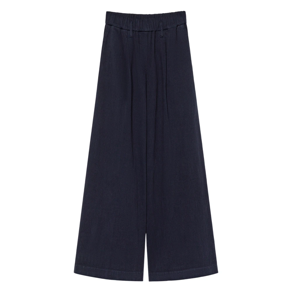 Forte Forte Women's Blue Wide Trousers, M, High Waist Cotton Trousers