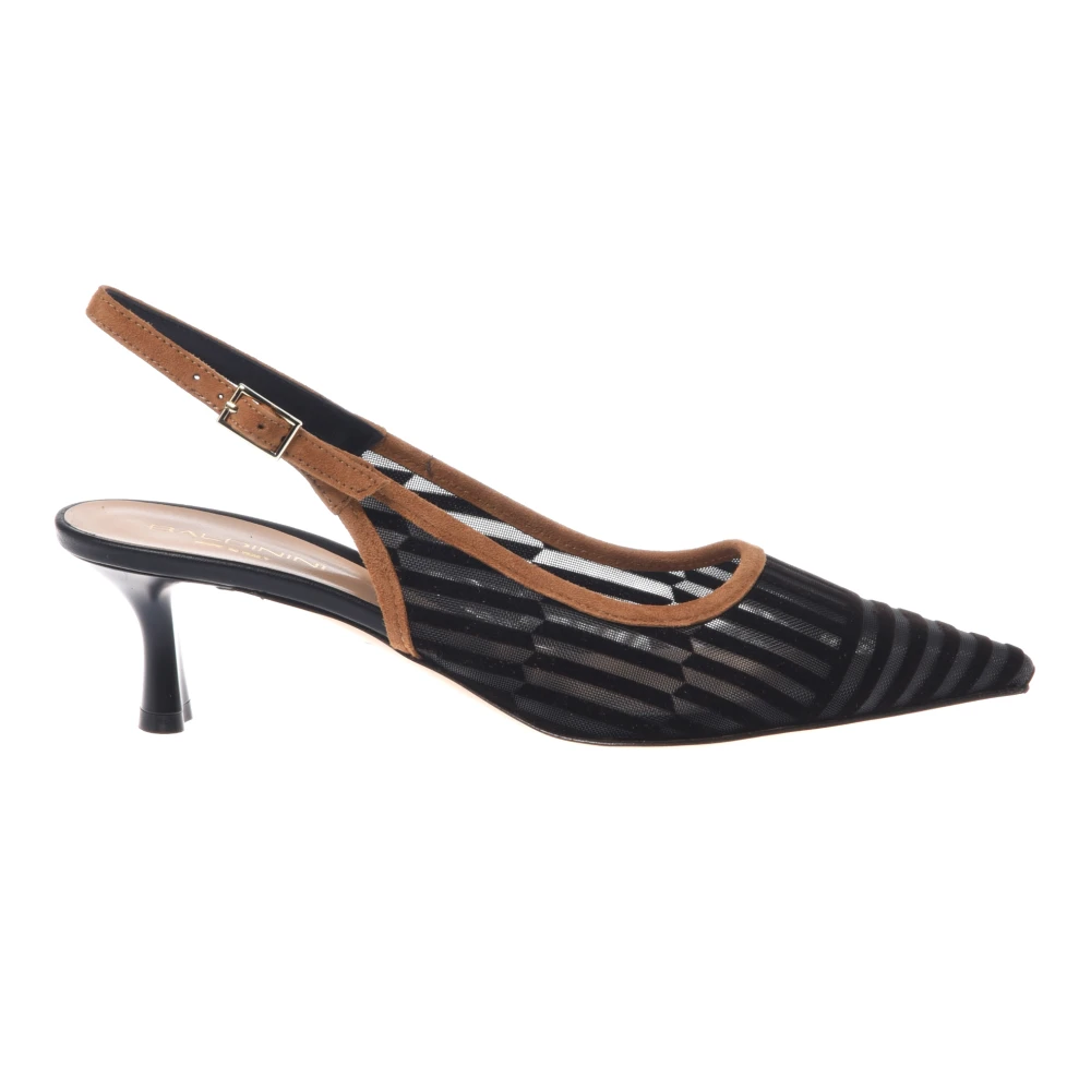 Baldinini Vrouw Zwart Schoenen Dames, 41 Eu, Suède, E Mesh En Bruin Suède Slingback