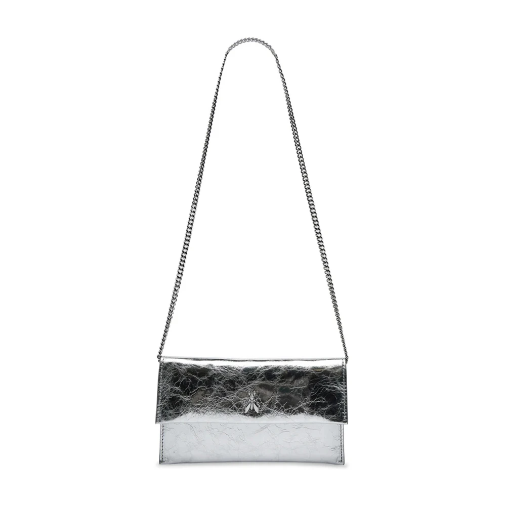 PATRIZIA PEPE Zilveren Clutch Tas met Metalen Details Gray Dames