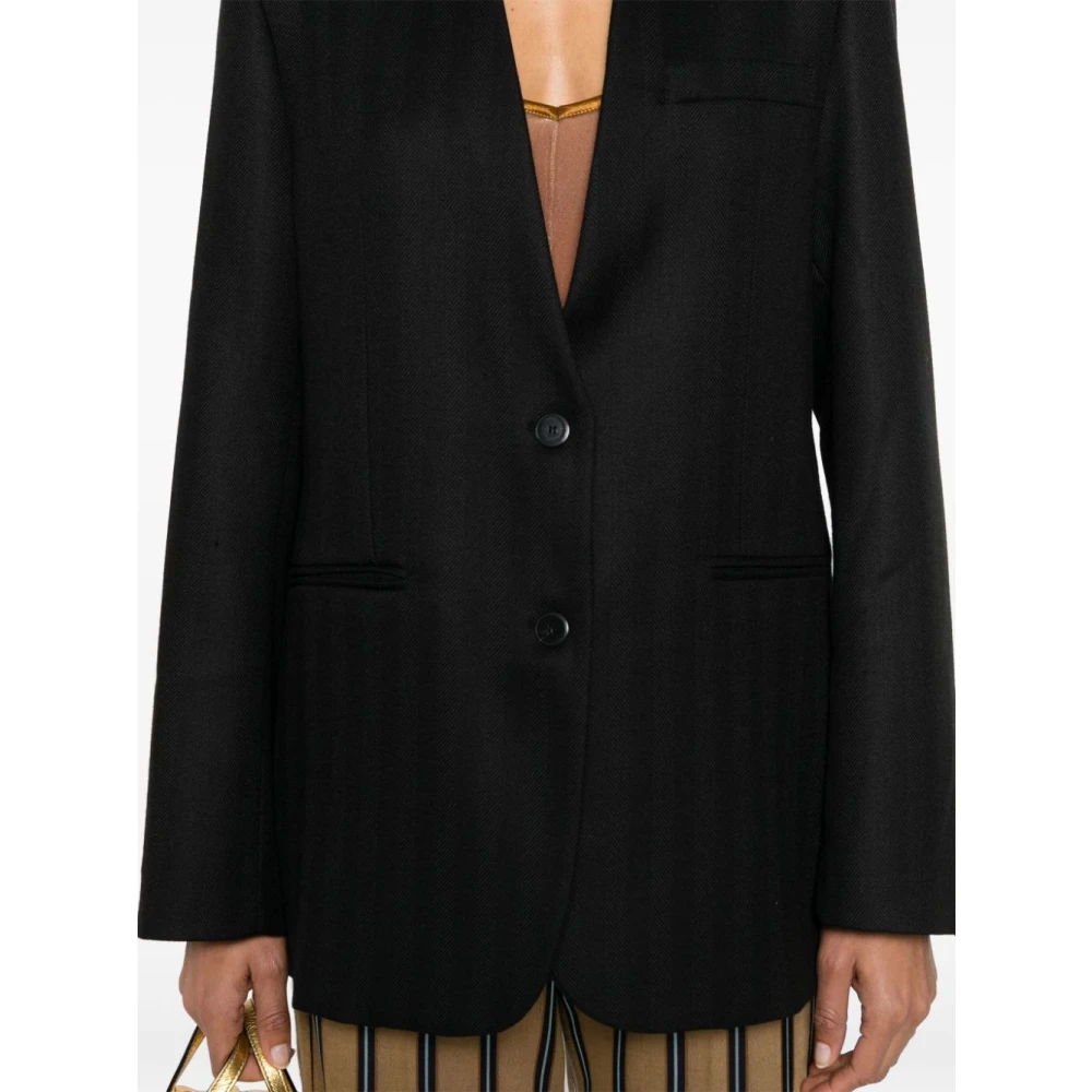 Forte Zwart Herringbone Jas met Schoudervullingen Black Dames