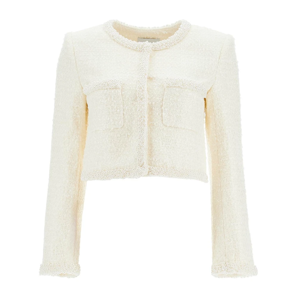 Self Portrait Bouclé Jas met Parels White Dames