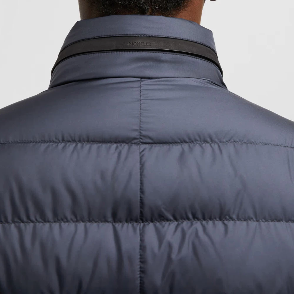 Moncler Navy Leren-afgewerkte Donsjas Blue Heren