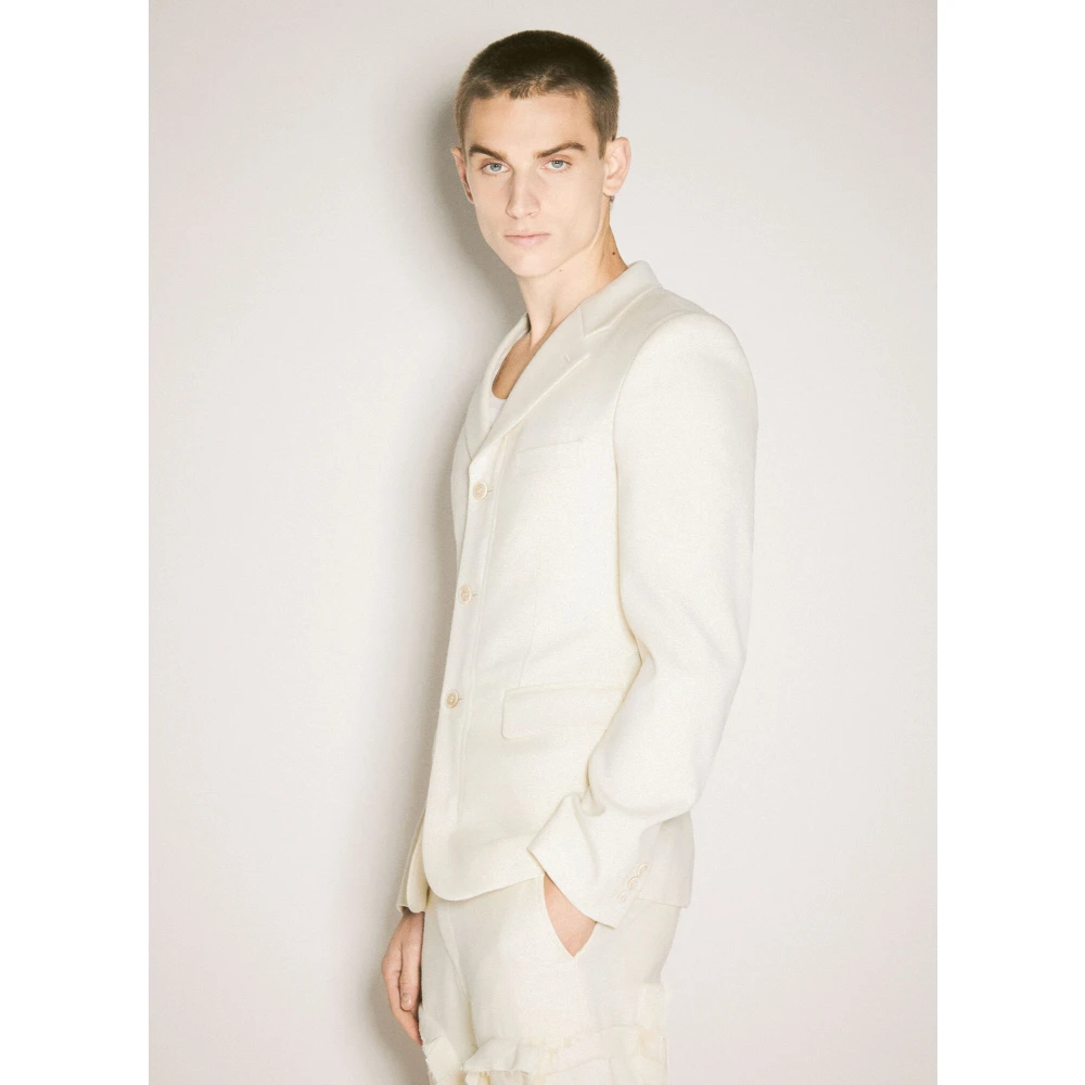 Comme des Garçons Wolblend Blazer met Rits Sluiting Beige Heren