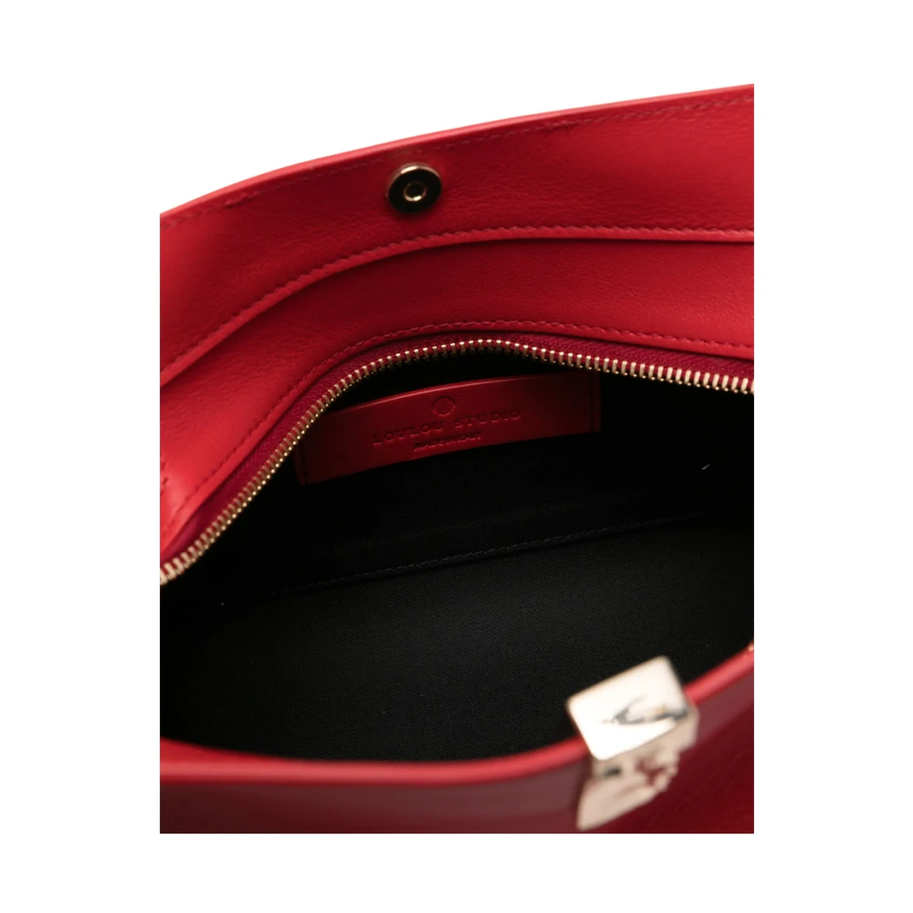 Loulou Studio Zwarte Schoudertas met Magnetische Sluiting Red Dames