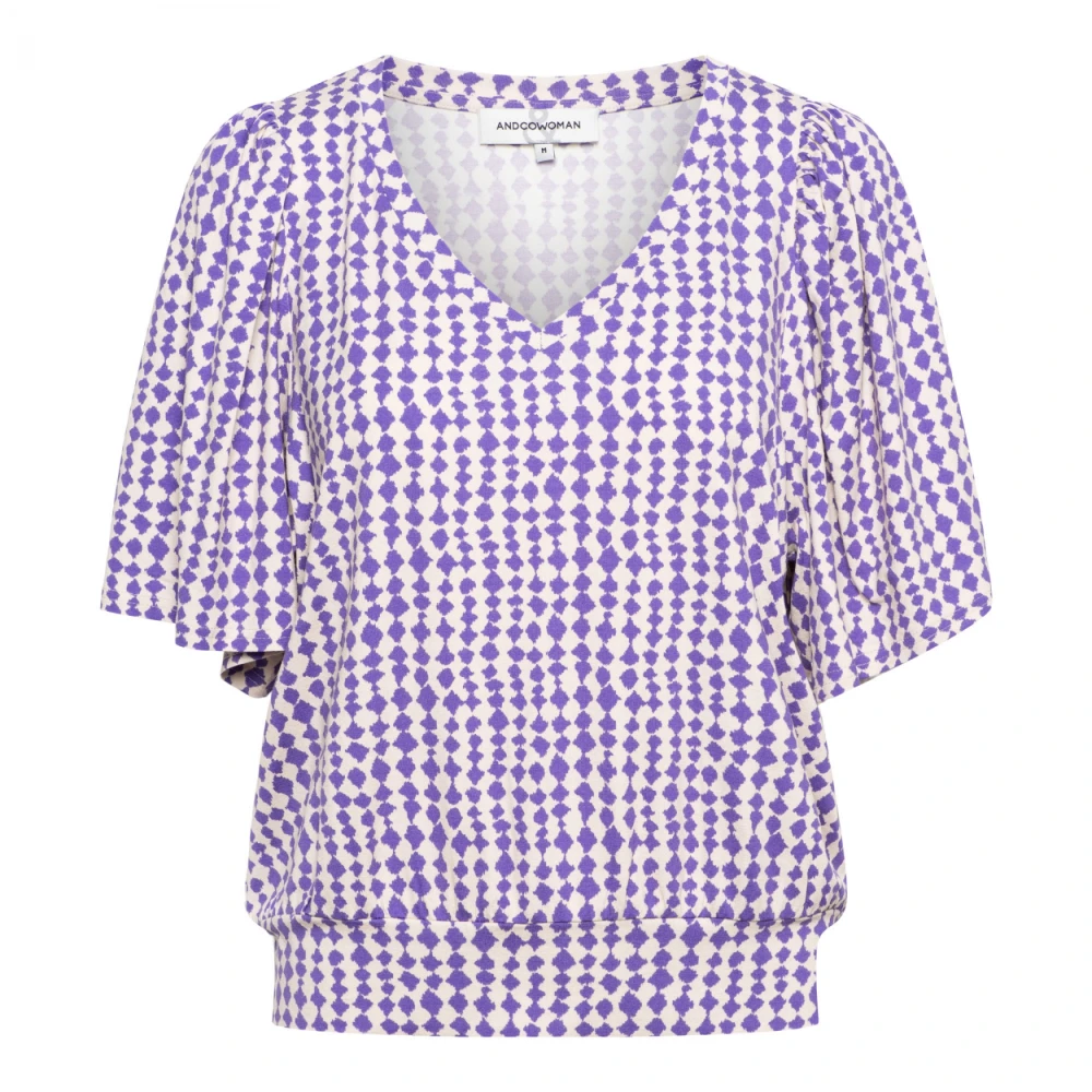 &Co Woman V-hals Jersey Top met Korte Mouwen Purple Dames