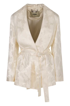 Silk Jacquard Jacka med Midjebä