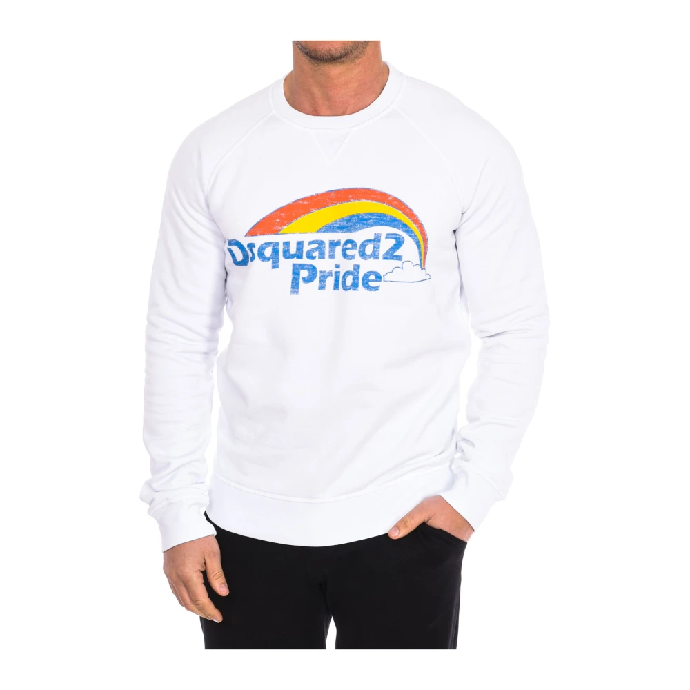 Dsquared2 Men's White Sweatshirts, M, Long Sleeve Crew Neck Sweatshirt