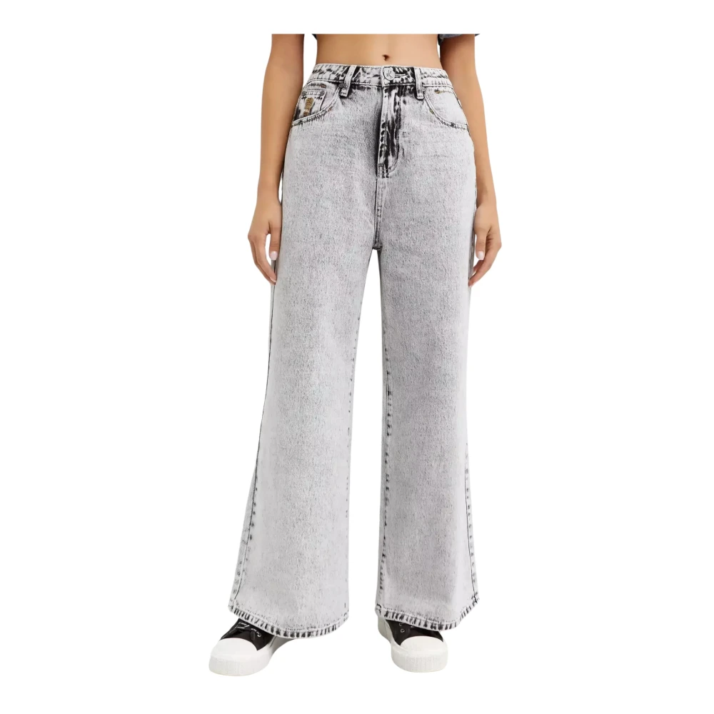 One Teaspoon Gray Wide Jeans, Female, W26, Wide Straight-Leg Jeans