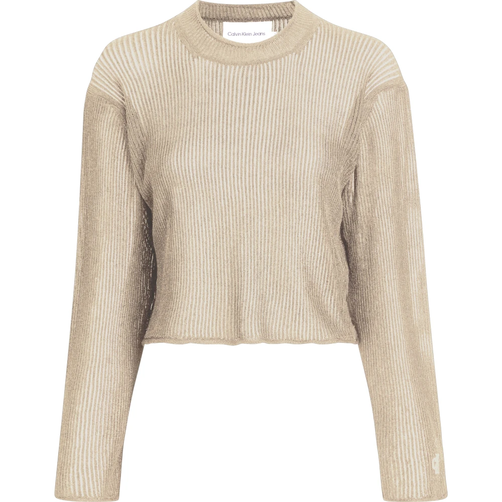 Calvin Klein Women's Beige Round-Neck Knitwear, M, Metallic Jumper
