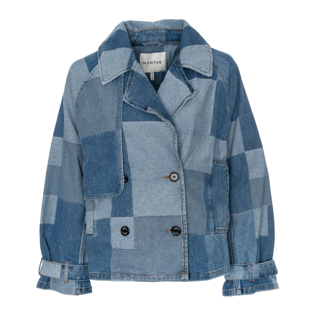 Munthe Vrouw Blauw Jassen Dames, S, Denim, Patchwork Denim Jacket